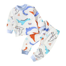 Conjunto de pijama de algodón con estampado de dinosaurios para niños de 1 a 8 años, camiseta de manga larga y pantalón suaves, ropa de estar por