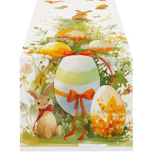 Décoration de Pâques Chemin de table en lin imprimé lapin Nappe pour la maison Décoration de table pour les fêtes Nappe
