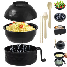 Ensemble bol à ramen 3 en 1 avec couvercle, cuillère et support pour téléphone –