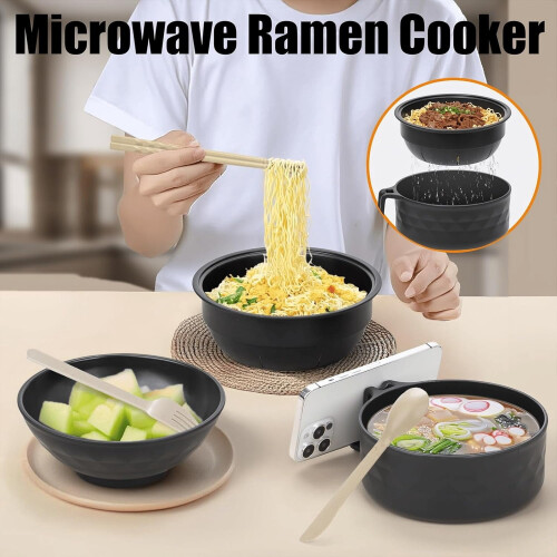 Σετ μπολ Ramen 3 σε 1 με καπάκι, κουτάλι και βάση τηλεφώνου – 1