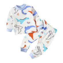 Dinosaur Print Cotton Pajama Set for Toddlers 1-8Y, Soft Long Sleeve Tops & Pants, Loose Loungewear – Compatible with Kids' Sleepwear