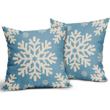 Capas de almofada azul-claro com estampa de flocos de neve, 50x50cm, pacote com 2 unidades.
