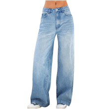 Jeans da donna blu scuro casual a vita bassa e gamba dritta – Leggeri, comodi e alla moda per tutti i giorni, feste e vacanze (XL)