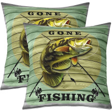 Fodere per cuscini con motivo luccio, 50x50 cm, set da 2, design reversibile a tema pesca/caccia, morbide fodere per cuscini compatibili con cuscini
