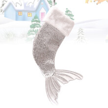 Sac de Noël sirène en tissu argenté 17 x 2 cm