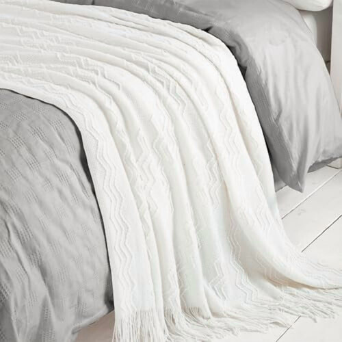 Off White Throw Blanket 50 x90 Inches Throw Textured Solid Soft Sofa Throw Bed Runner Couch Cover Knitted Decorative Blanket Bed Runner 1