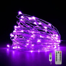 Guirnalda de luces LED USB con cable de cobre, 8 modos + temporizador + control remoto, 20 metros / 200 LED, color morado – para decoración del