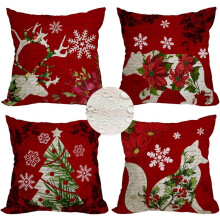 Røde vanntette juleputetrekk til utendørs bruk, 20x20", sett med 4, vintage hjort/bjørn/rev/snøflak, vinterferiedekor, kompatibel med 20x20"