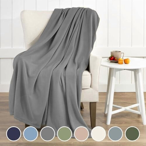 Beige Fleece Throw Blanket 66x90 in 1