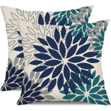 Blaue und gelbe Kissenbezüge mit Blumenmuster, 45 x 45 cm, 2er-Set, wasserdichte Polyesterbezüge für den Außenbereich, geeignet für Sofa,