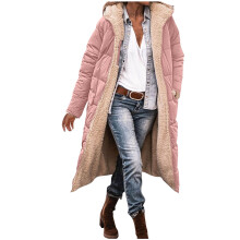 Giacca invernale da donna Kukoosong, cappotto lungo oversize reversibile in pile di montone, capospalla invernale alla moda con cappuccio e tasche.