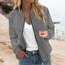 YOUSNH Veste zippée fleurie décontractée pour femme, manches longues, idéale pour le printemps, gris clair, taille XL