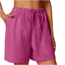 Pantaloncini da donna in cotone e lino con coulisse, vita elasticizzata, vestibilità comoda, traspiranti, estivi e casual (taglie dalla S alla 3XL),