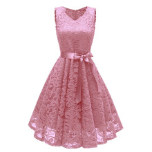 Sommerkleider für Damen, Maxikleid aus Spitze für Hochzeitsgäste mit Rundhalsausschnitt und ärmellos