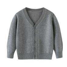 Gilet cardigan à col en V pour enfant, manches longues, boutons, maille polaire, couleur unie, 2-12 ans (gris n 1, 3-4 ans)