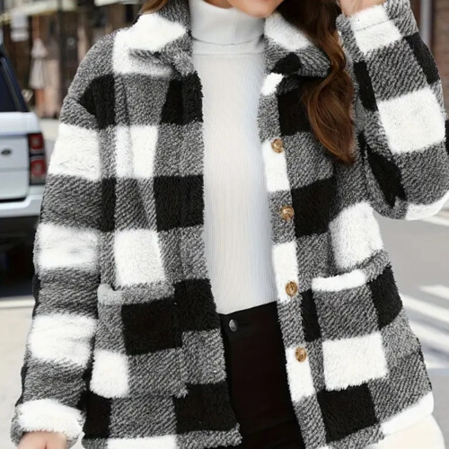 Μόδα Casual Ζεστό Gingham Teddy Coat για Γυναίκες 2