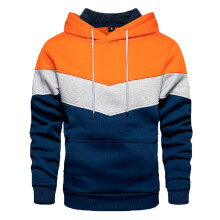 Sweat à capuche homme à manches longues, color block, cordon de serrage, poche, respirant, style sport, orange, taille L
