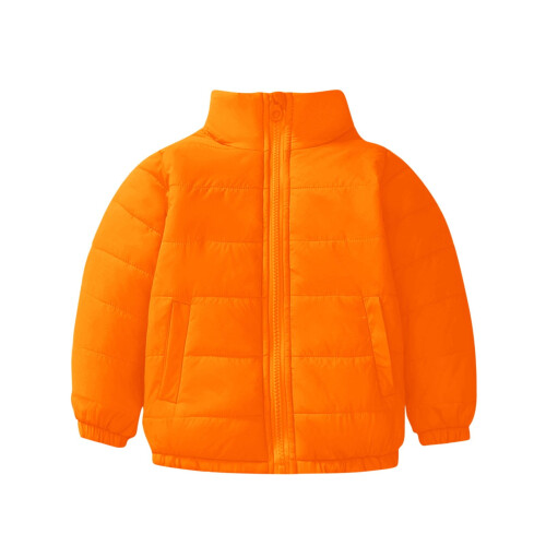 Παιδικό φουσκωτό μπουφάν μονόχρωμο με μακριά μανίκια και κουκούλα για κορίτσια 1