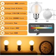 Ampoule LED globe JINYUN 4W à intensité variable, équivalent 40W, culot E26, G16.5, 2700K, 480LM, dépolie, pour salle de bain/applique murale,