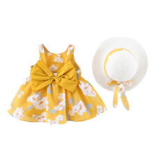 Sommerkleid mit großer Schleife am Rücken für kleine Mädchen, modisches, lässiges A-Linien-Kleid mit Blumenmuster, passend zu Sonnenhut und
