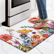 Anti-Fatigue Kitchen Mat, Waterproof Non-Slip Floral Farmhouse Rug, 18"x30", White – Compatible with Home/Office/Laundry/Sink