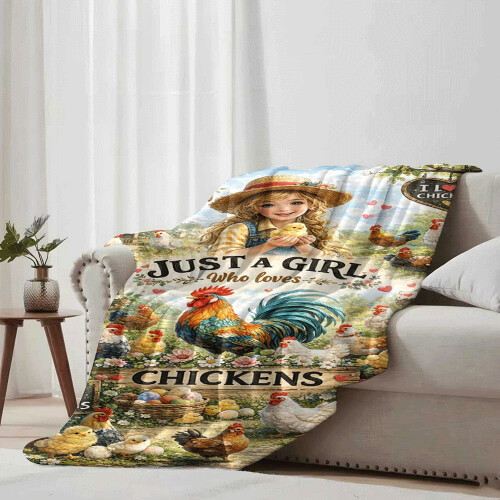 Φανελένια κουβέρτα Pastoral Girl & Chickens – Μαλακή, φιλική προς το δέρμα κουβέρτα 1