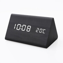 Réveil numérique en bois avec date et température