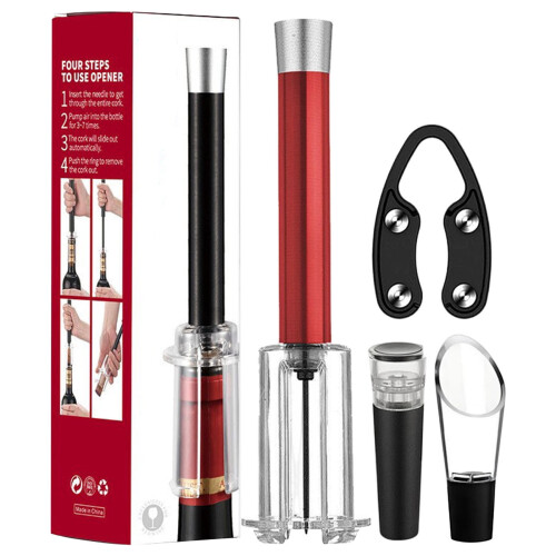 Σετ ανοιχτηριών κρασιών Red4Piece με φορητή βελόνα και πίεση αέρα, κόπτη αλουμινίου,