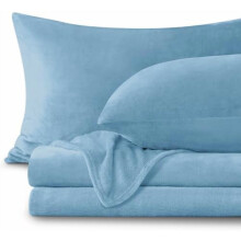 Flanellen lakenset, tweepersoonsbed, Forever Blue - Superzachte fleece lakenset, pluizig en extra pluche, 4-delig (inclusief hoeslaken, plat laken en