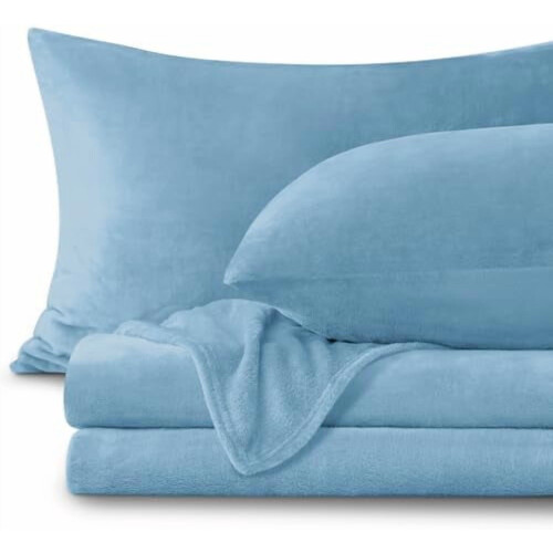 Σεντόνια Flannel Full Size Forever Blue - Σετ σεντονιών από εξαιρετικά μαλακό φλις, Fluffy Extra Plush, 4