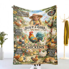 Couverture en flanelle à motif champêtre de fille et de poules – Douce et agréable au toucher, idéale pour la sieste ou comme jeté de canapé
