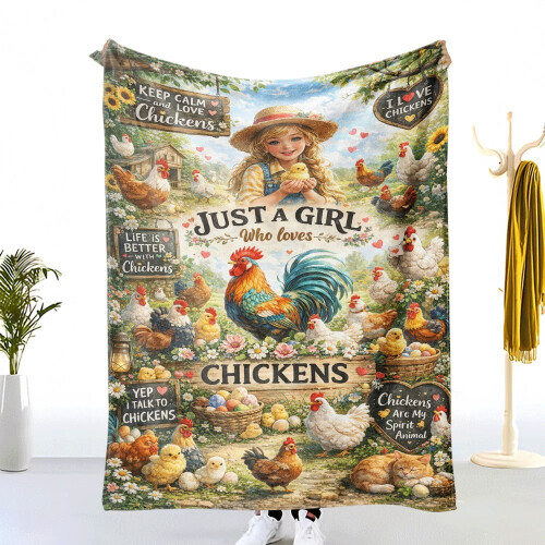 Φανελένια κουβέρτα Pastoral Girl & Chickens – Μαλακή, φιλική προς το δέρμα κουβέρτα