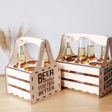 Porte-bières robuste en bois pour 4/6 bouteilles, porte-boissons vintage portable avec séparateurs – Indispensable pour les fêtes, les