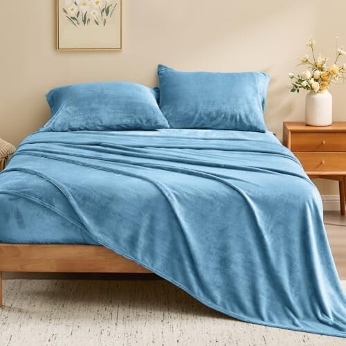 Σεντόνια Flannel Full Size Forever Blue - Σετ σεντονιών από εξαιρετικά μαλακό φλις, Fluffy Extra Plush, 4 1