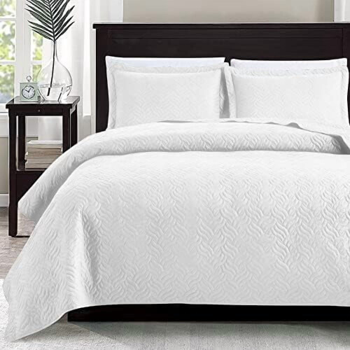 Ensemble de courtepointe pour lit double/queen – Couvre-lit léger blanc uni