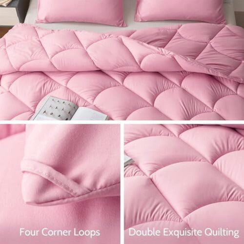 Full Size Pink Quilted Comforter Set with 2 Pillow Shams - 2
