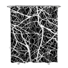 Perdea de duș cu trunchi de copac abstract alb-negru, pădure de toamnă, stil rustic, impermeabilă, 183213 cm cu 12 cârlige