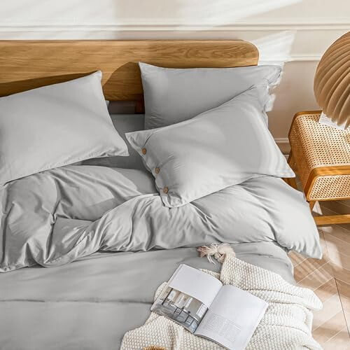 Σετ παπλωματοθήκης από ανοιχτό γκρι βαμβάκι (πλήρες, 8090 ίντσες + 2 μαξιλαροθήκες), 2