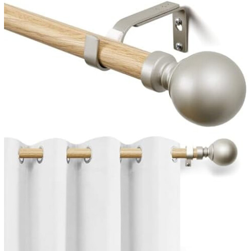 Varão de cortina ajustável e resistente de 76 a 122 cm (30 a 48 polegadas), 2,5 cm (1 polegada) de diâmetro, madeira e metal cinza, ponteiras 1