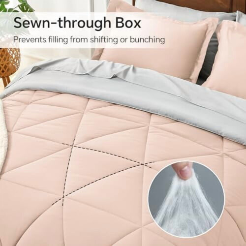 King Comforter Set Microfiber Reversible 7-Piece Dusty Pink 1