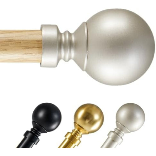 Varão de cortina ajustável e resistente de 76 a 122 cm (30 a 48 polegadas), 2,5 cm (1 polegada) de diâmetro, madeira e metal cinza, ponteiras
