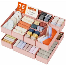 Organisateurs de tiroirs en tissu rose – Ensemble de 16 pièces, peu profonds