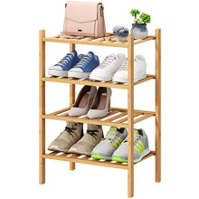 Petite étagère à chaussures à 4 niveaux pour entrée, en bambou, idéale pour placard et couloir, longueur 43 cm (17 po) | Esthétique |