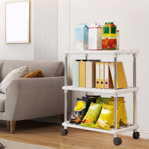 Rolling Storage Shelves White Floor Shelving Unit 4-Tier 1