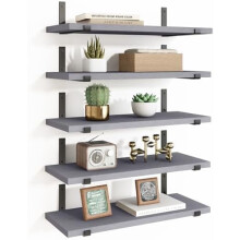 Floating Shelves Set of 5, Width 4.7 Inches Wall Shelves, Rustic Wood Wall Storage Shelves for Bedroom, Living Room, Kitchen, Bathroom (Grey)
