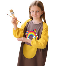 Kids Art Smock Cartoon Print Long Sleeve Coffee Color Size