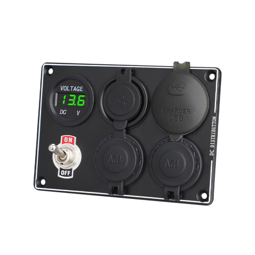 Carregador de carro com tomada USB de alumínio e luz para trailers e iates 1