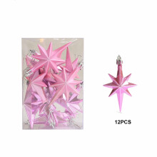 12pcs Pink Christmas Tree Topper Stars, Bethlehem Glitter Star Ornament, Plastic Nativity Hanging Decor (4.72x2.95"), Compatible with Standard Trees