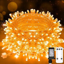 Guirnalda de luces naranjas de Halloween, 20 metros (66 pies), 200 LED, para exteriores, con control remoto, resistente al agua y regulable, ideal