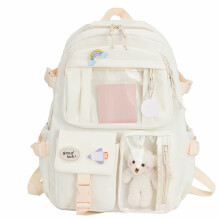 Solid Color Backpack School Bag with Cute Hanging Ornament Durable Bags Gift for Teen Women Men